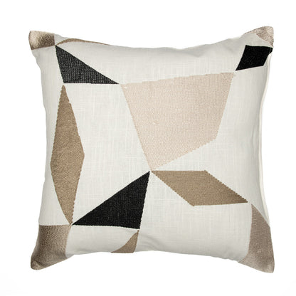 20" Taupe and Ivory Geometric Cotton Blend Throw Pillow With Embroidery