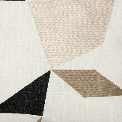 24" Ivory and Blue Geometric Cotton Blend Throw Pillow  With Embroidery