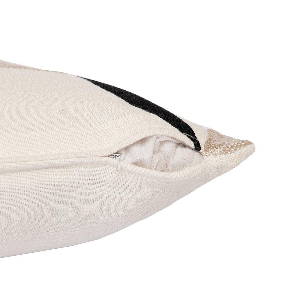 20" Blue and Beige Geometric Cotton Blend Throw Pillow With Embroidery