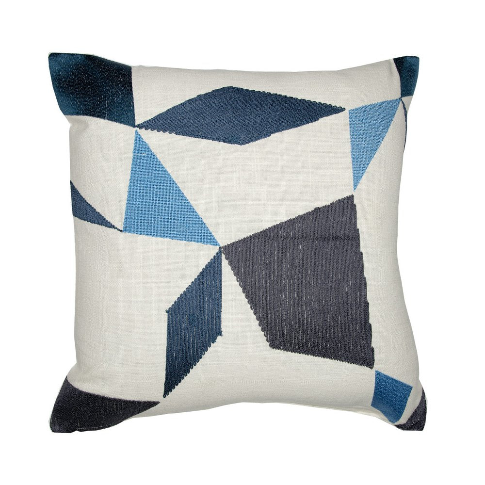 24" Taupe and Ivory Geometric Cotton Blend Throw Pillow With Embroidery