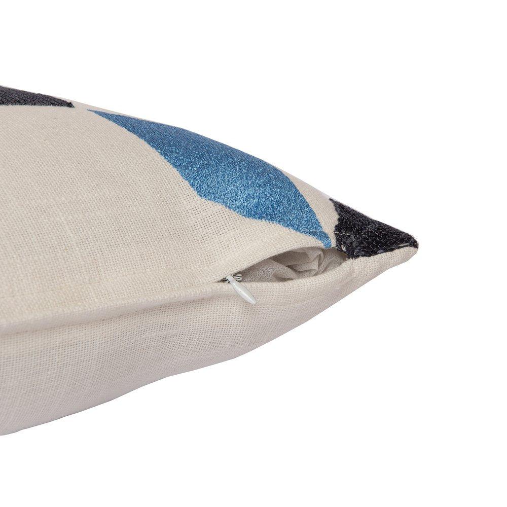24" Taupe and Ivory Geometric Cotton Blend Throw Pillow With Embroidery