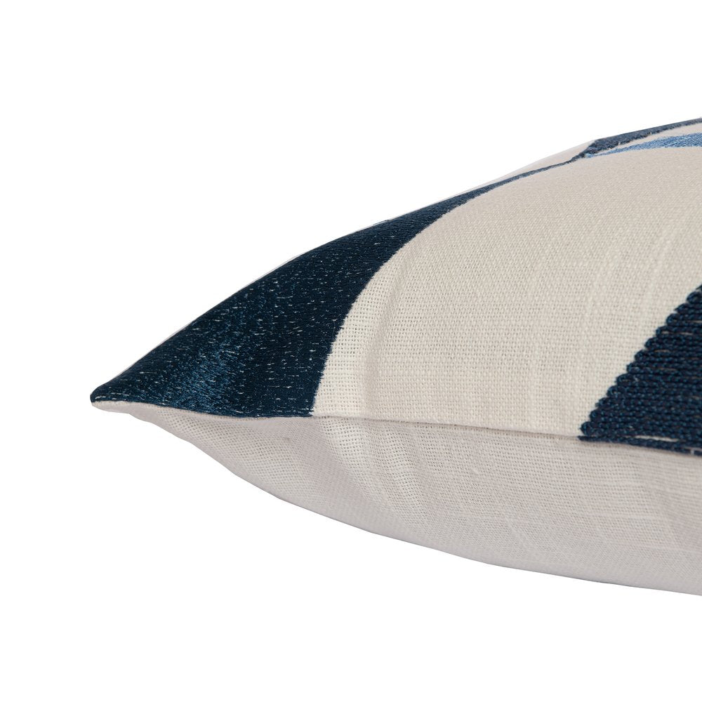 24" Taupe and Ivory Geometric Cotton Blend Throw Pillow With Embroidery