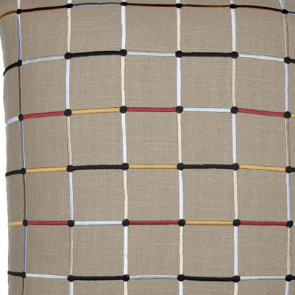 20" White Check Cotton Blend Throw Pillow With Embroidery