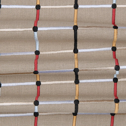 20" White Check Cotton Blend Throw Pillow With Embroidery