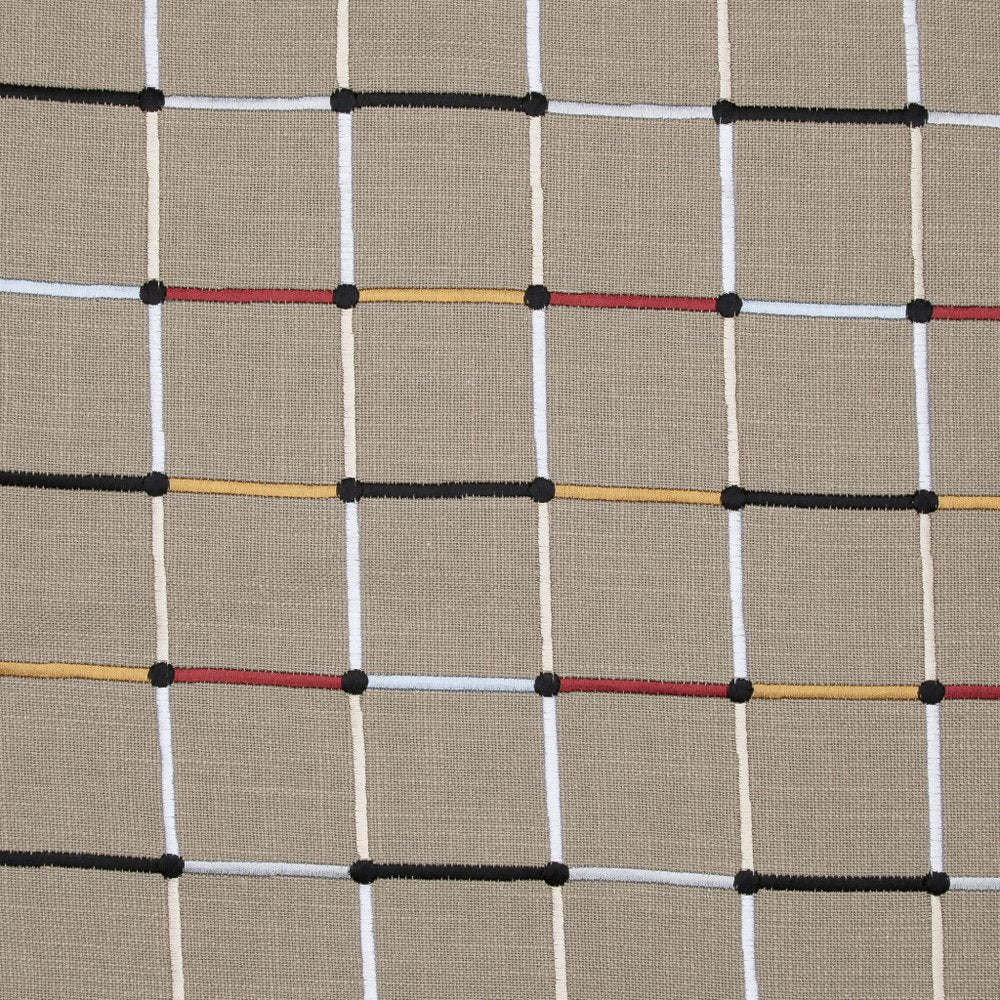 24" Beige Check Cotton Blend Throw Pillow With Embroidery