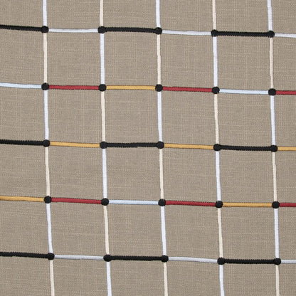 24" Beige Check Cotton Blend Throw Pillow With Embroidery