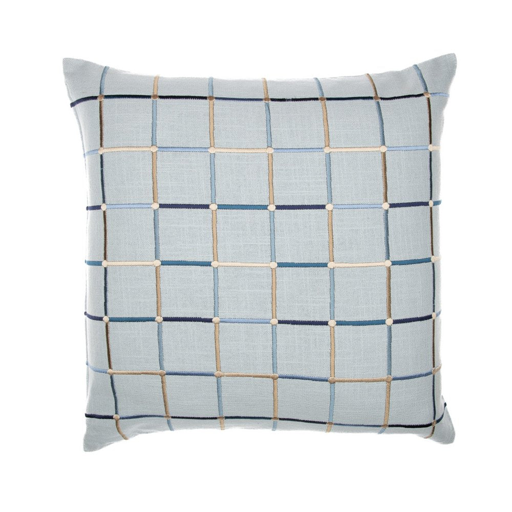 24" White Check Cotton Blend Throw Pillow With Embroidery