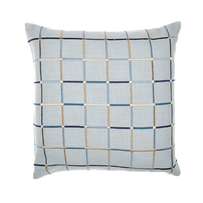 24" White Check Cotton Blend Throw Pillow With Embroidery