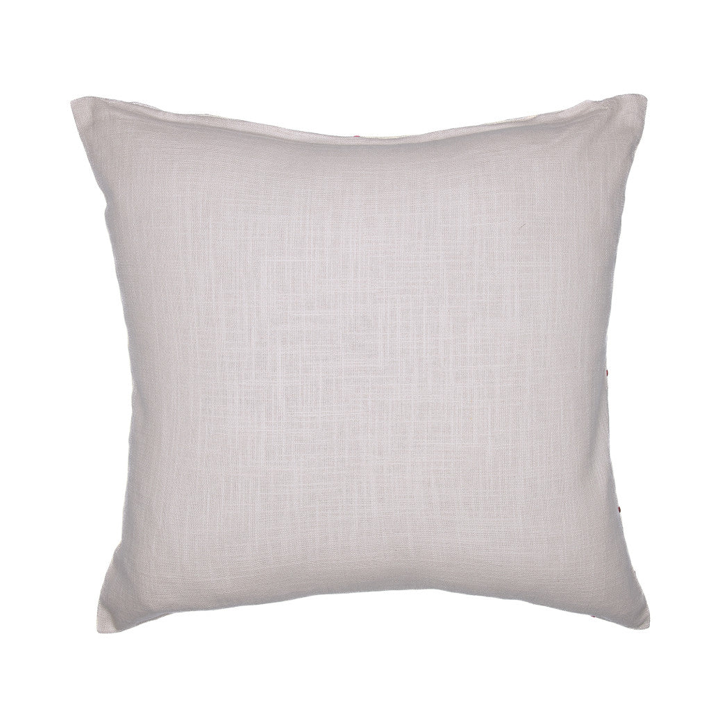 20" Beige Check Cotton Blend Throw Pillow With Embroidery