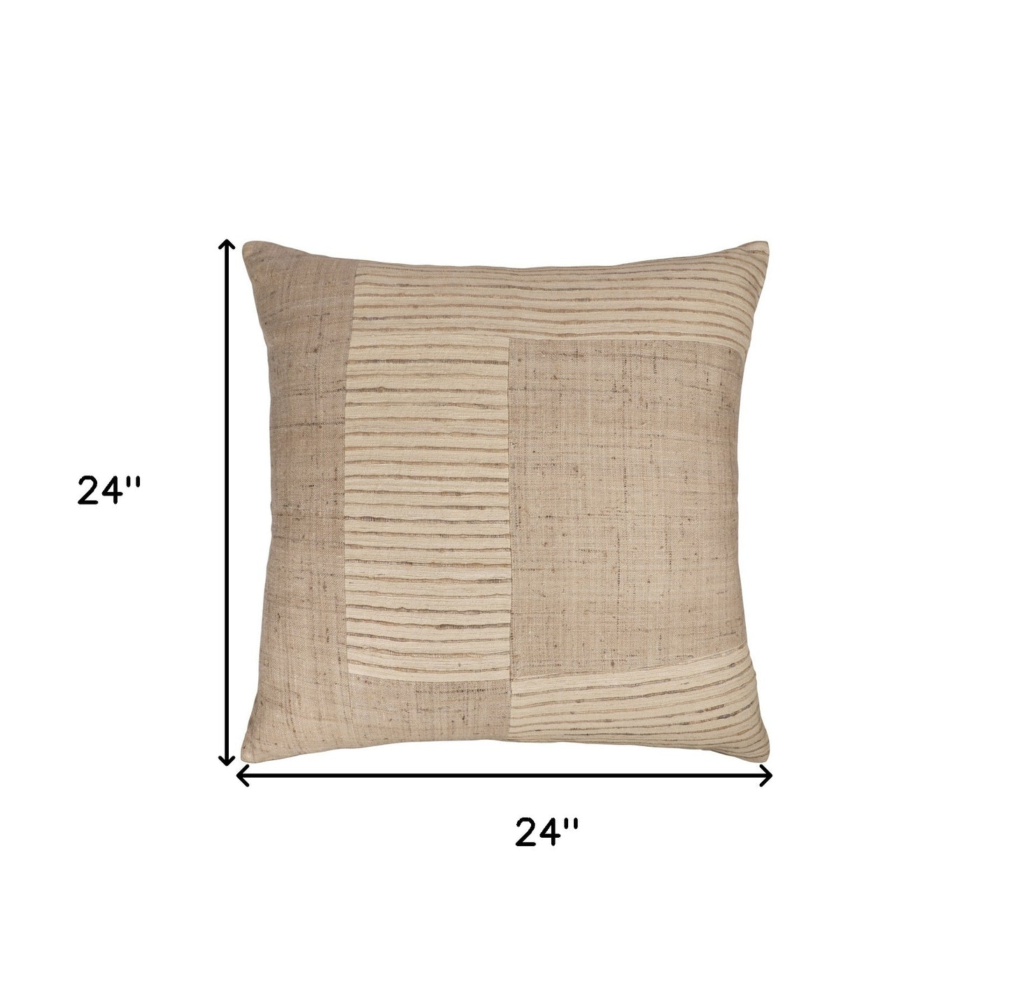 24" Brown and Beige Geometric Silk Throw Pillow With Embroidery