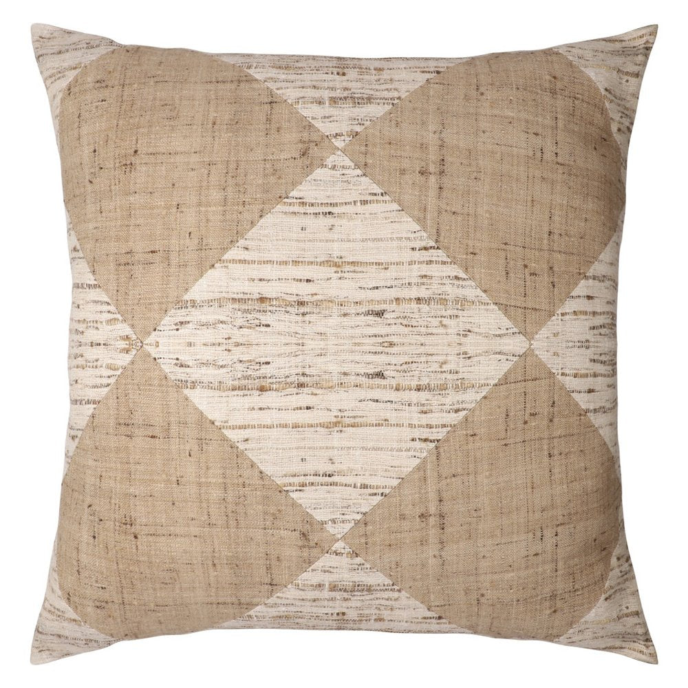 24" Brown and Beige Diamond Silk Throw Pillow With Embroidery