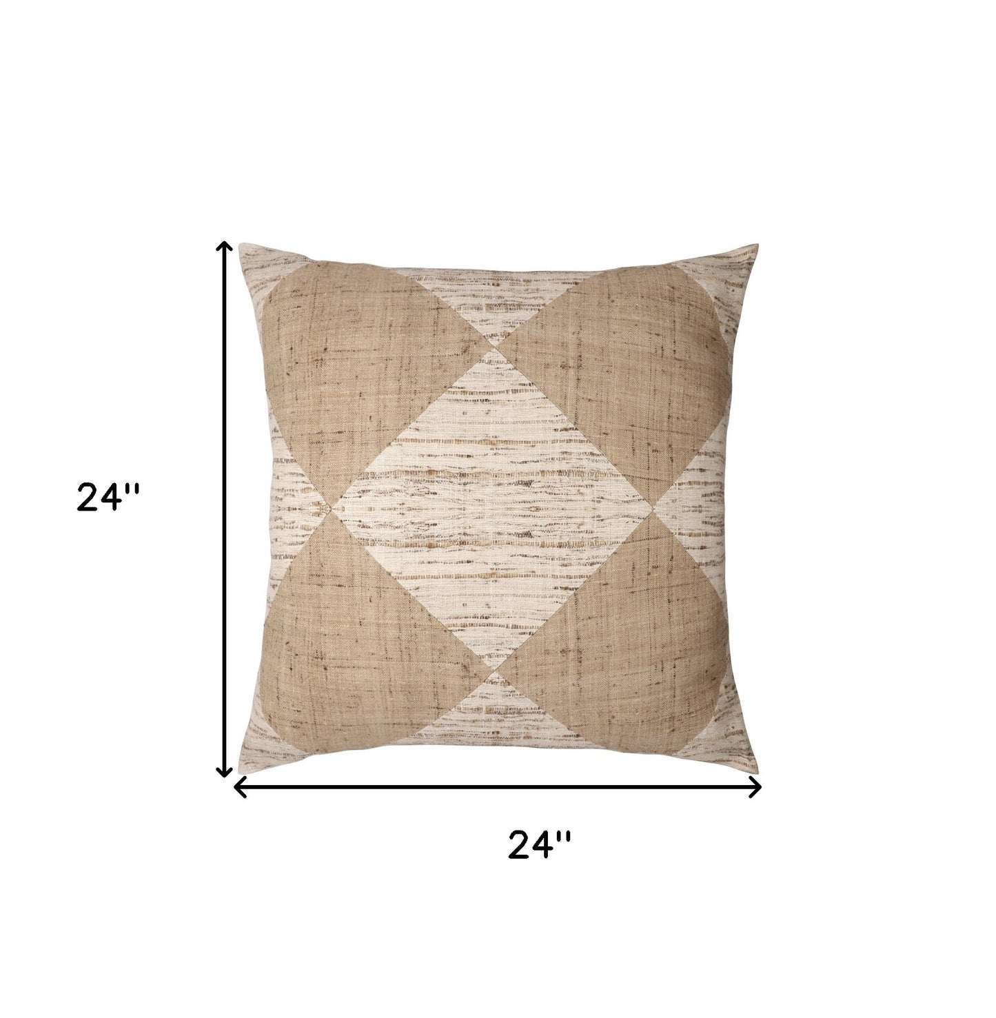 24" Brown and Beige Diamond Silk Throw Pillow With Embroidery