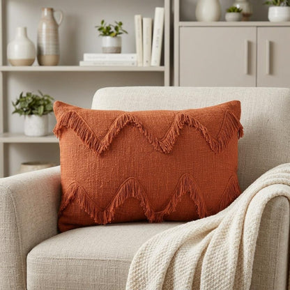 14" X 36" Orange 100% Cotton Zippered Pillow