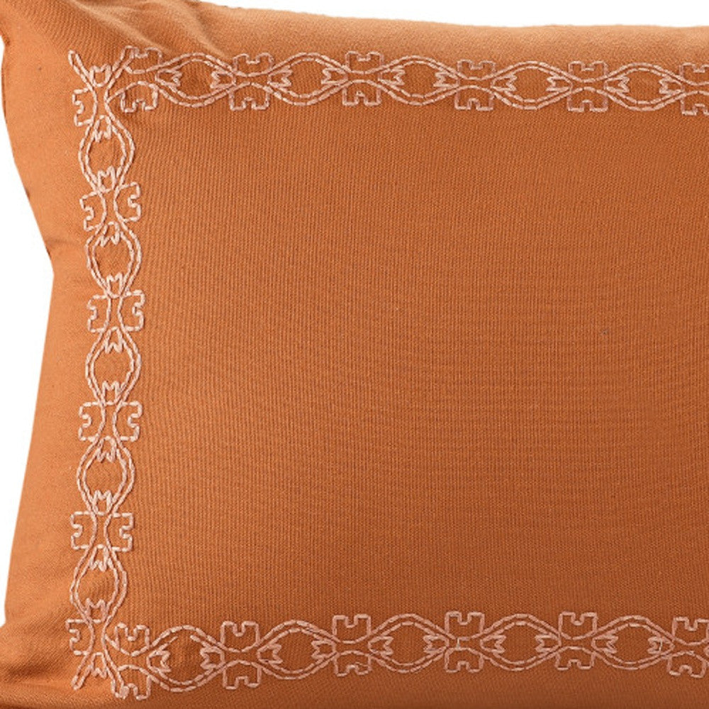 20" X 20" Orange And Dark Orange 100% Cotton Geometric Zippered Pillow