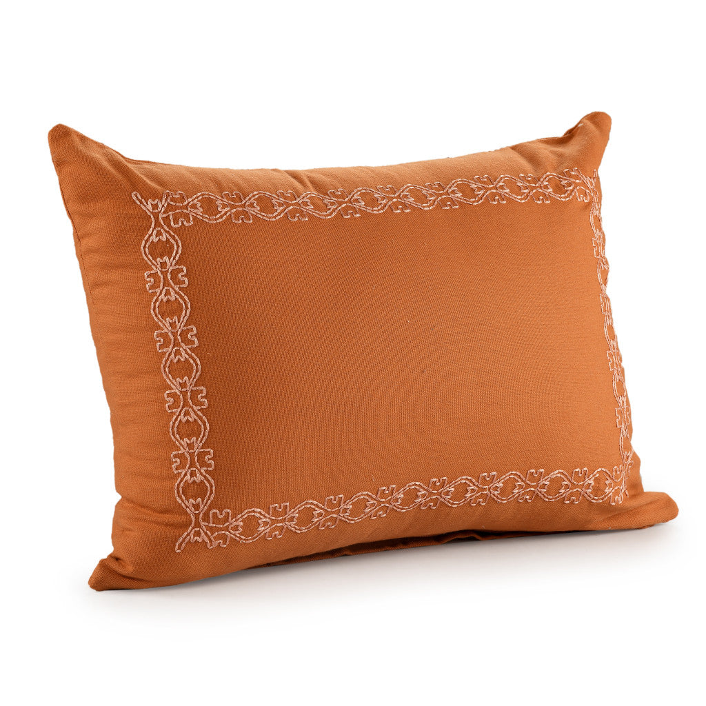 20" X 20" Orange And Dark Orange 100% Cotton Geometric Zippered Pillow