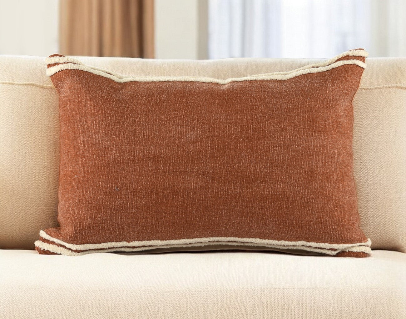 20" X 20" Cinnamon And White 100% Cotton Striped Zippered Pillow