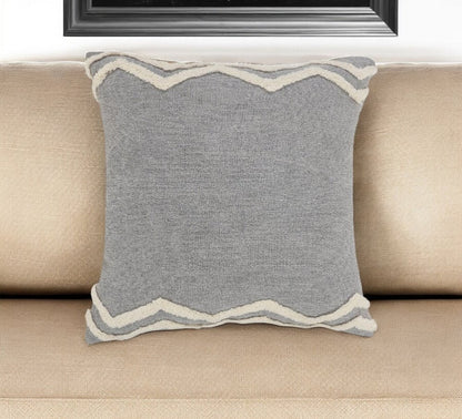 14" X 36" Gray And Tan Cotton Chevron Throw Pillow