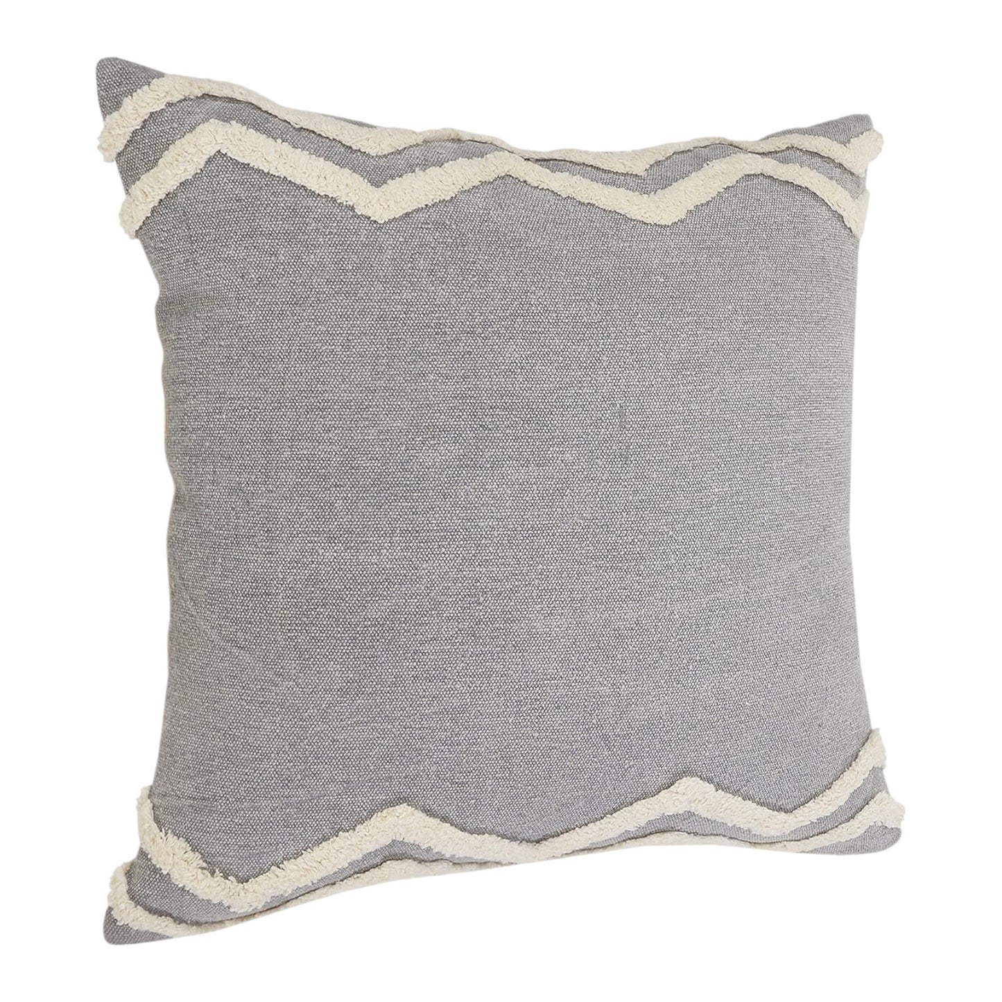 20" X 20" Light Gray Micro Chip Gray And White 100% Cotton Chevron Zippered Pillow