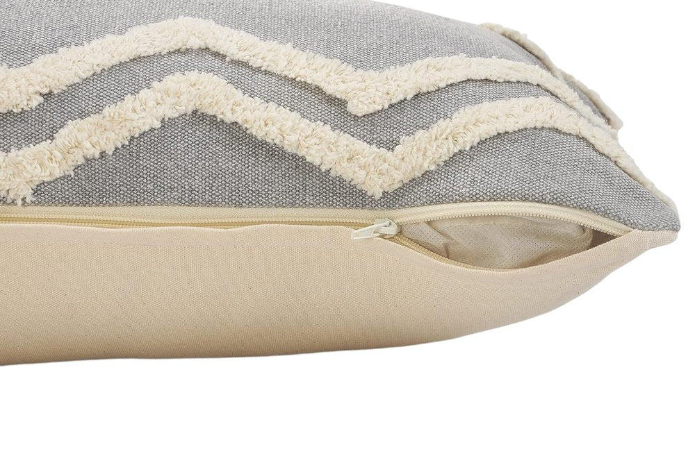 14" X 36" Gray And Tan Cotton Chevron Throw Pillow