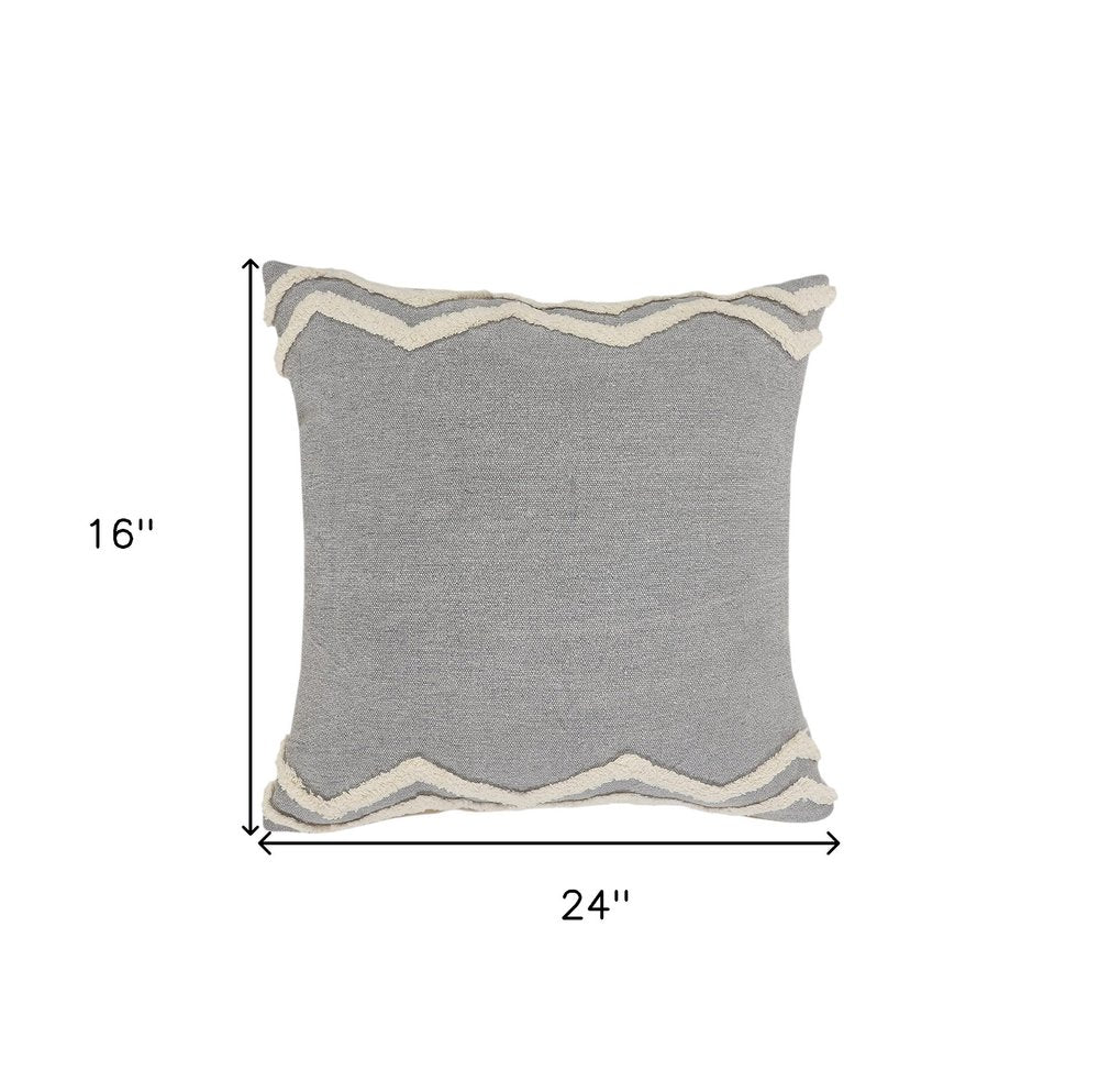 14" X 36" Gray And Tan Cotton Chevron Throw Pillow