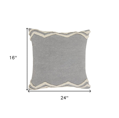 14" X 36" Gray And Tan Cotton Chevron Throw Pillow