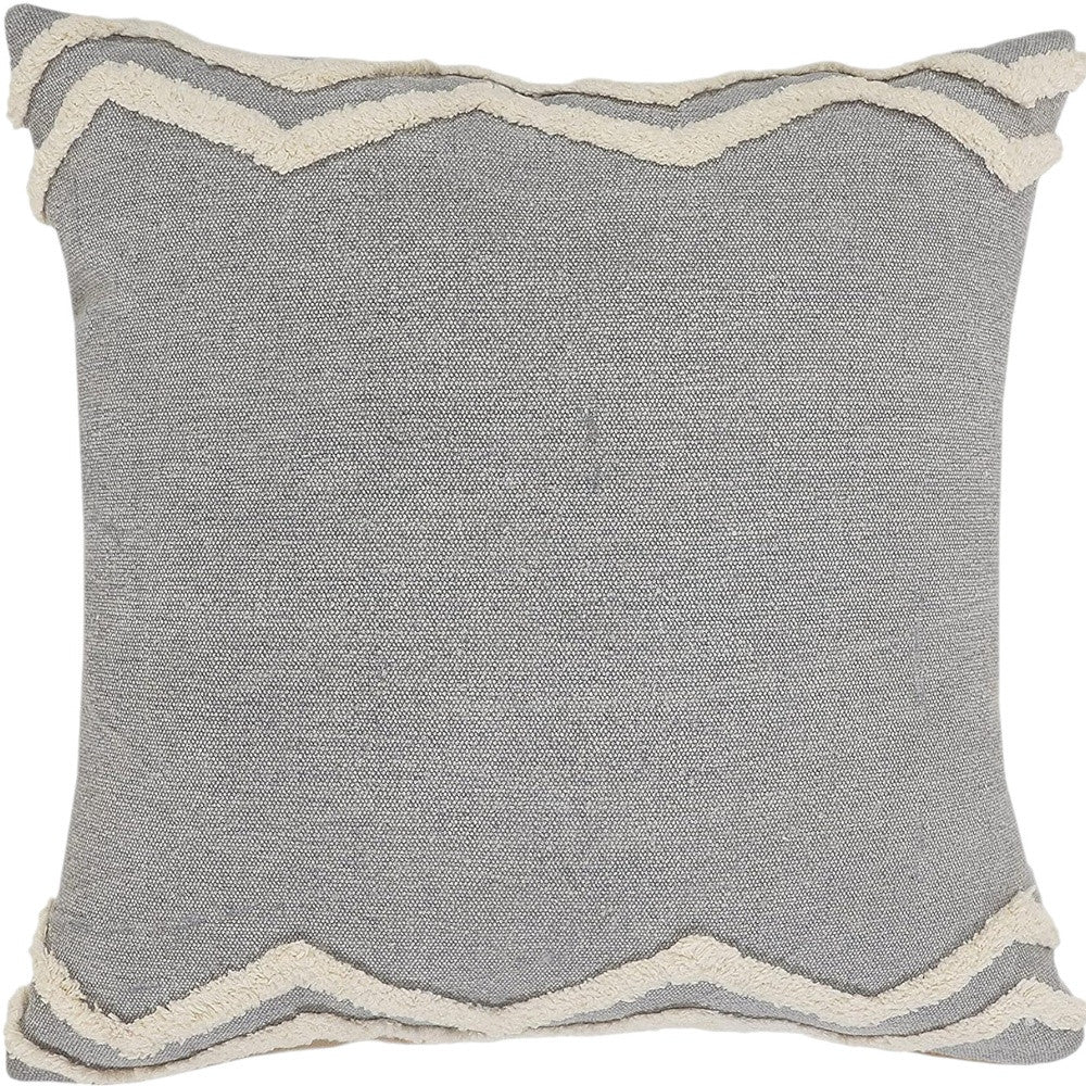 20" X 20" Light Gray Micro Chip Gray And White 100% Cotton Chevron Zippered Pillow