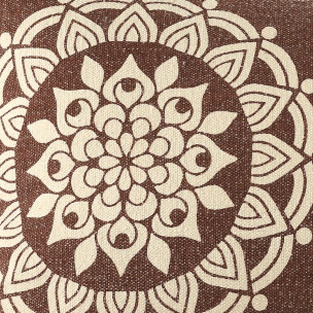 16" X 24" Brown and Ivory Medallion Cotton Lumbar Throw Pillow With Texture