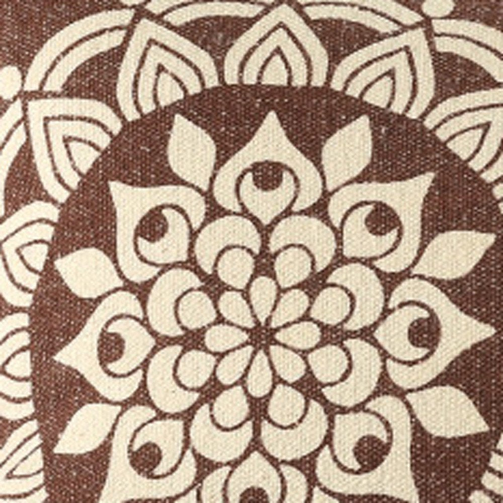 16" X 24" Brown and Ivory Medallion Cotton Lumbar Throw Pillow With Texture