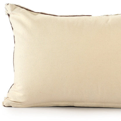 16" X 24" Brown and Ivory Medallion Cotton Lumbar Throw Pillow With Texture