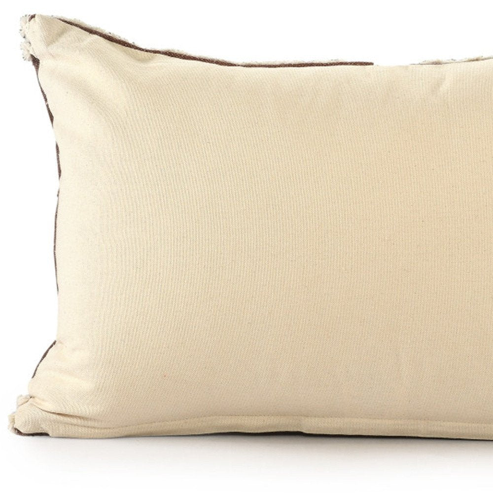 16" X 24" Brown and Ivory Medallion Cotton Lumbar Throw Pillow With Texture
