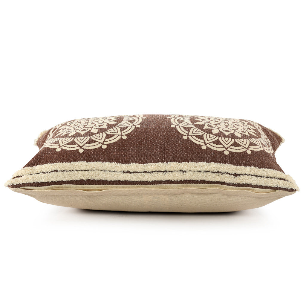 14" X 36" Brown And White 100% Cotton Striped Zippered Pillow