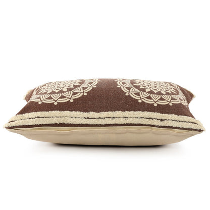 16" X 24" Brown and Ivory Medallion Cotton Lumbar Throw Pillow With Texture