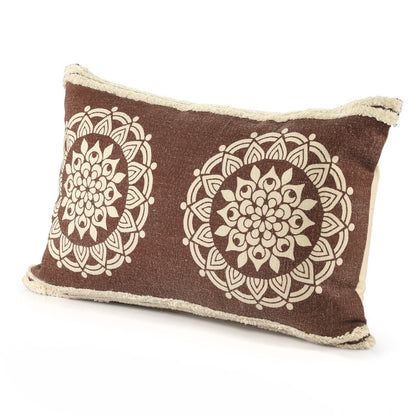 16" X 24" Brown and Ivory Medallion Cotton Lumbar Throw Pillow With Texture