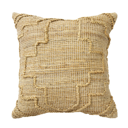 22" Natural Trellis Jute Throw Pillow With Embroidery