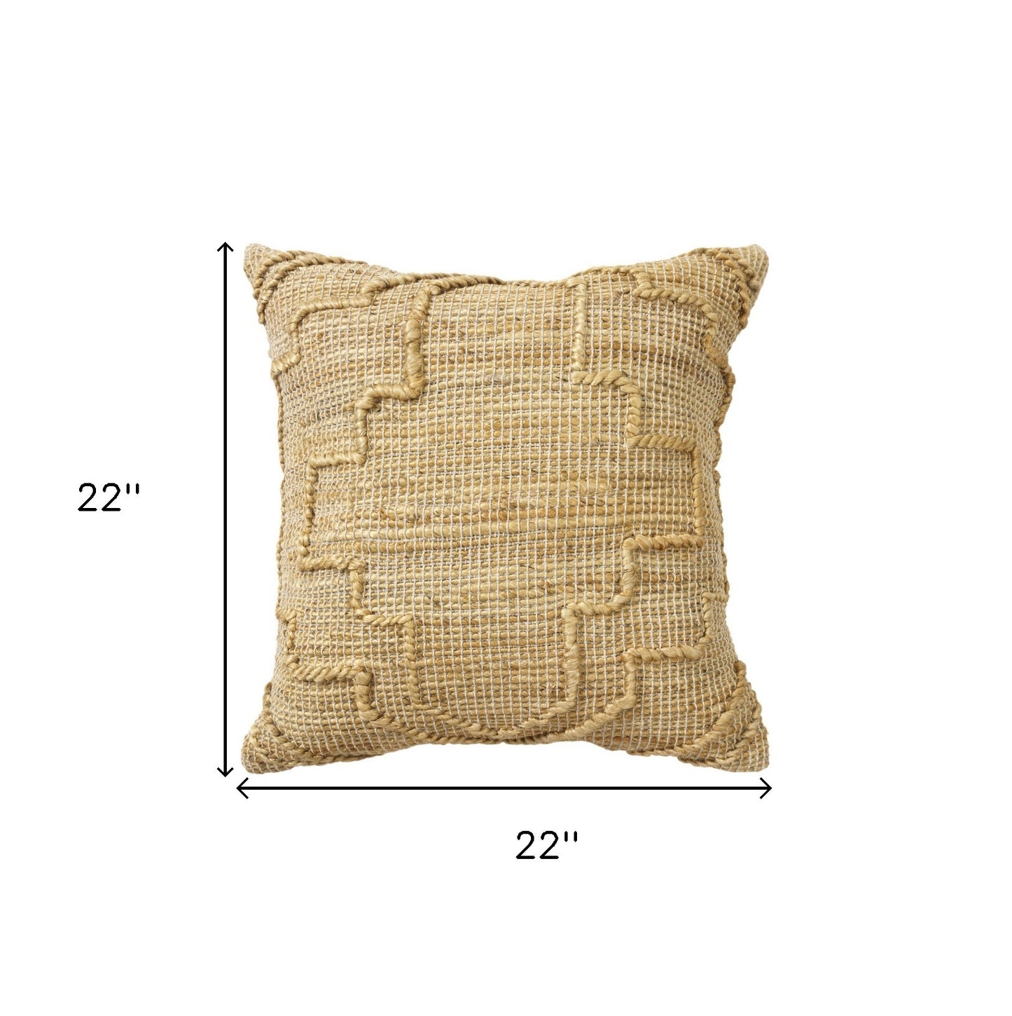 22" Natural Trellis Jute Throw Pillow With Embroidery