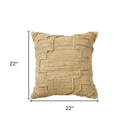 22" Natural Trellis Jute Throw Pillow With Embroidery
