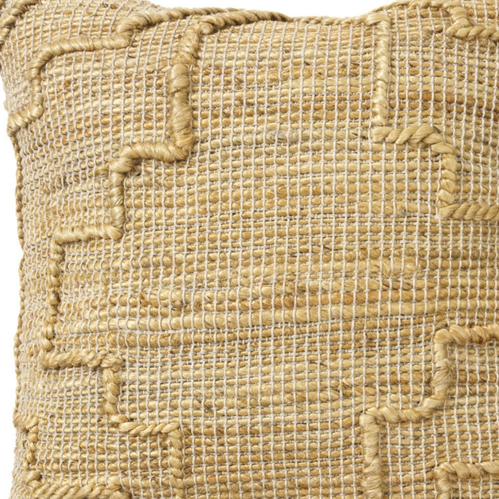 22" Natural Trellis Jute Throw Pillow With Embroidery