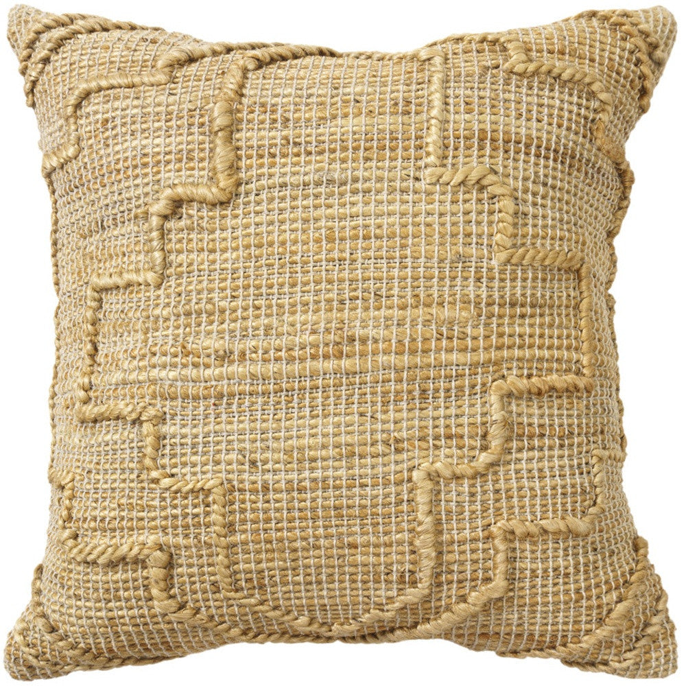 22" Natural Trellis Jute Throw Pillow With Embroidery