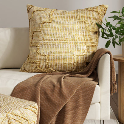 22" Natural Trellis Jute Throw Pillow With Embroidery