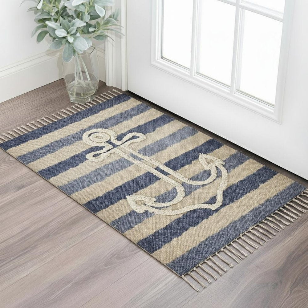 3' X 4' Blue Abstract Hand Woven Area Rug