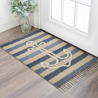 3' X 4' Blue Abstract Hand Woven Area Rug