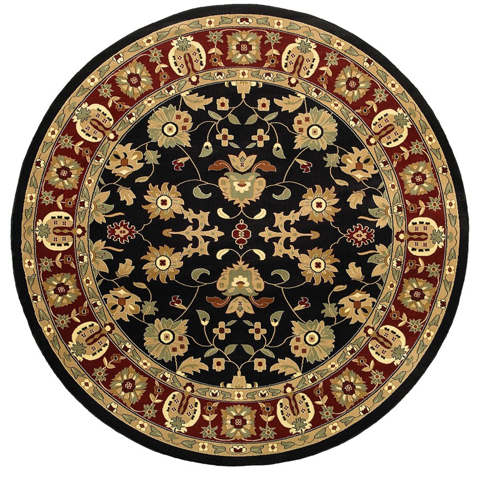 6' Black and Red Round Floral Area Rug