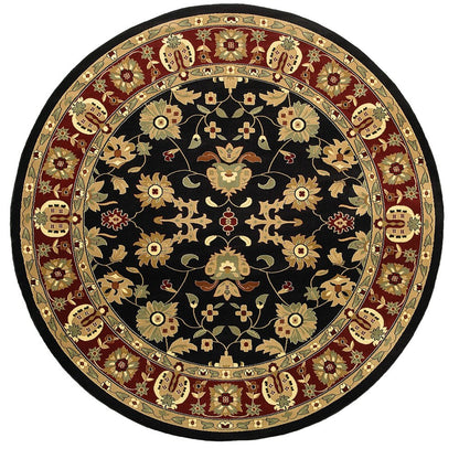 6' Black and Red Round Floral Area Rug