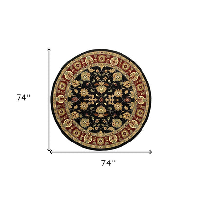 6' Black and Red Round Floral Area Rug
