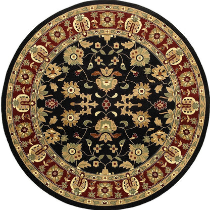 6' Black and Red Round Floral Area Rug