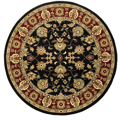 6' Black and Red Round Floral Area Rug