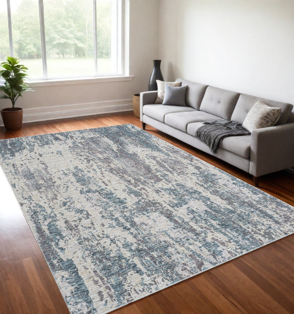 8' X 10' Gray and Ivory Abstract Area Rug