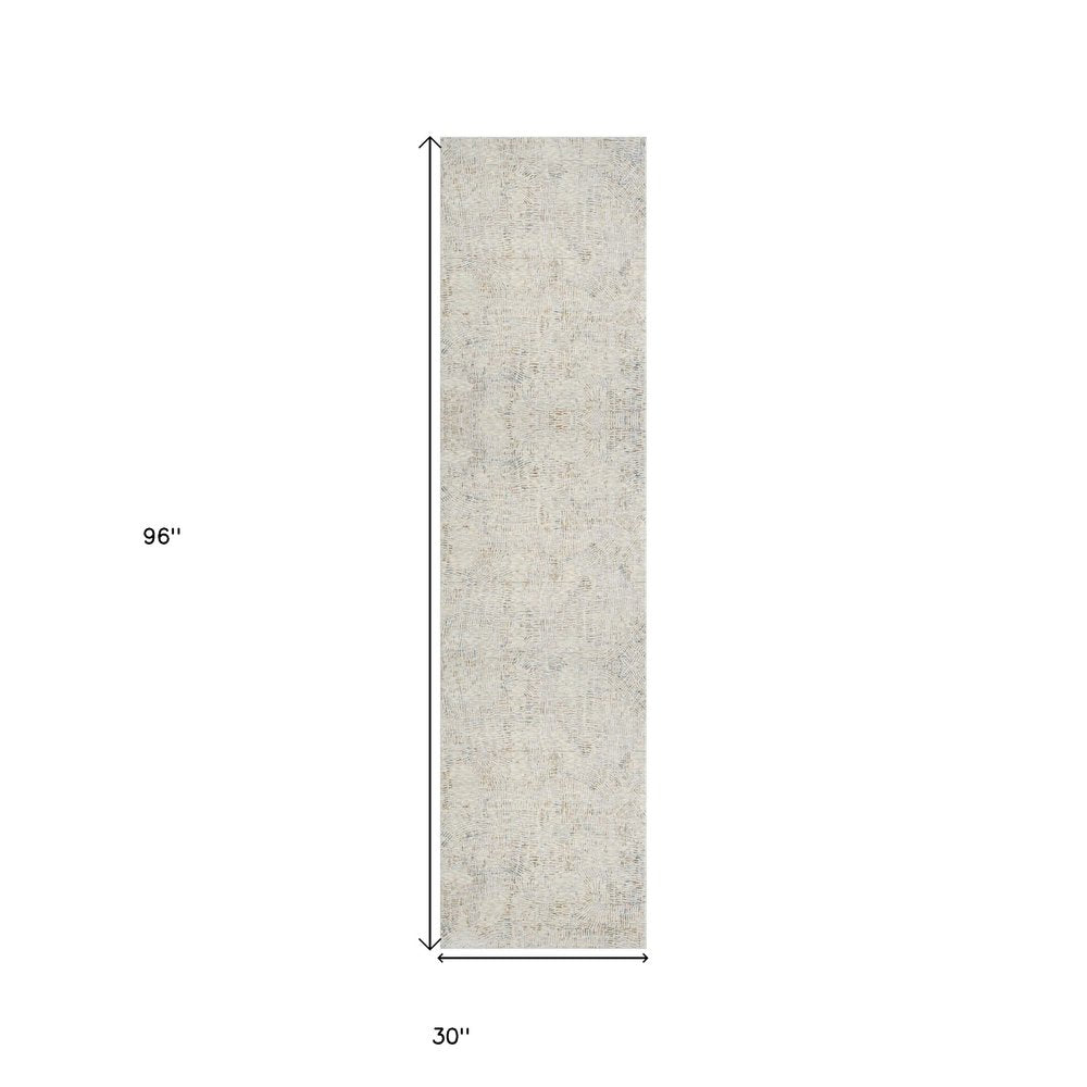 8' Ivory And Gray Abstract Runner Rug