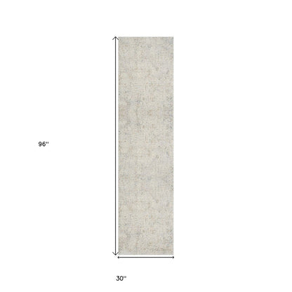 8' Ivory And Gray Abstract Runner Rug
