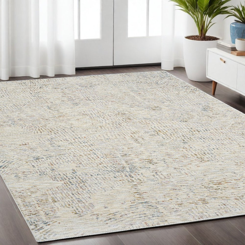 8' Ivory And Gray Abstract Runner Rug